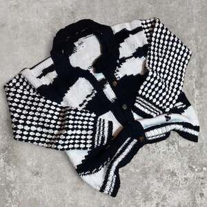 Rare - Unlisted - One Of One Tach Clothing Black White Knit Cardigan